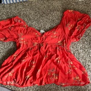 Cute red floral summer shirt!